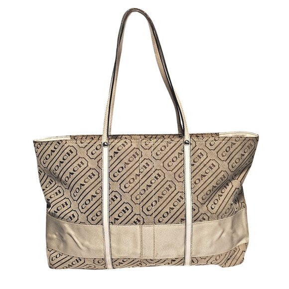 Coach Khaki Signature Stripe Lozenge Tote - Picture 4 of 8